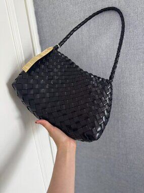Dragon Diffusion Black Woven Leather Shoulder Bag Handcrafted Tote